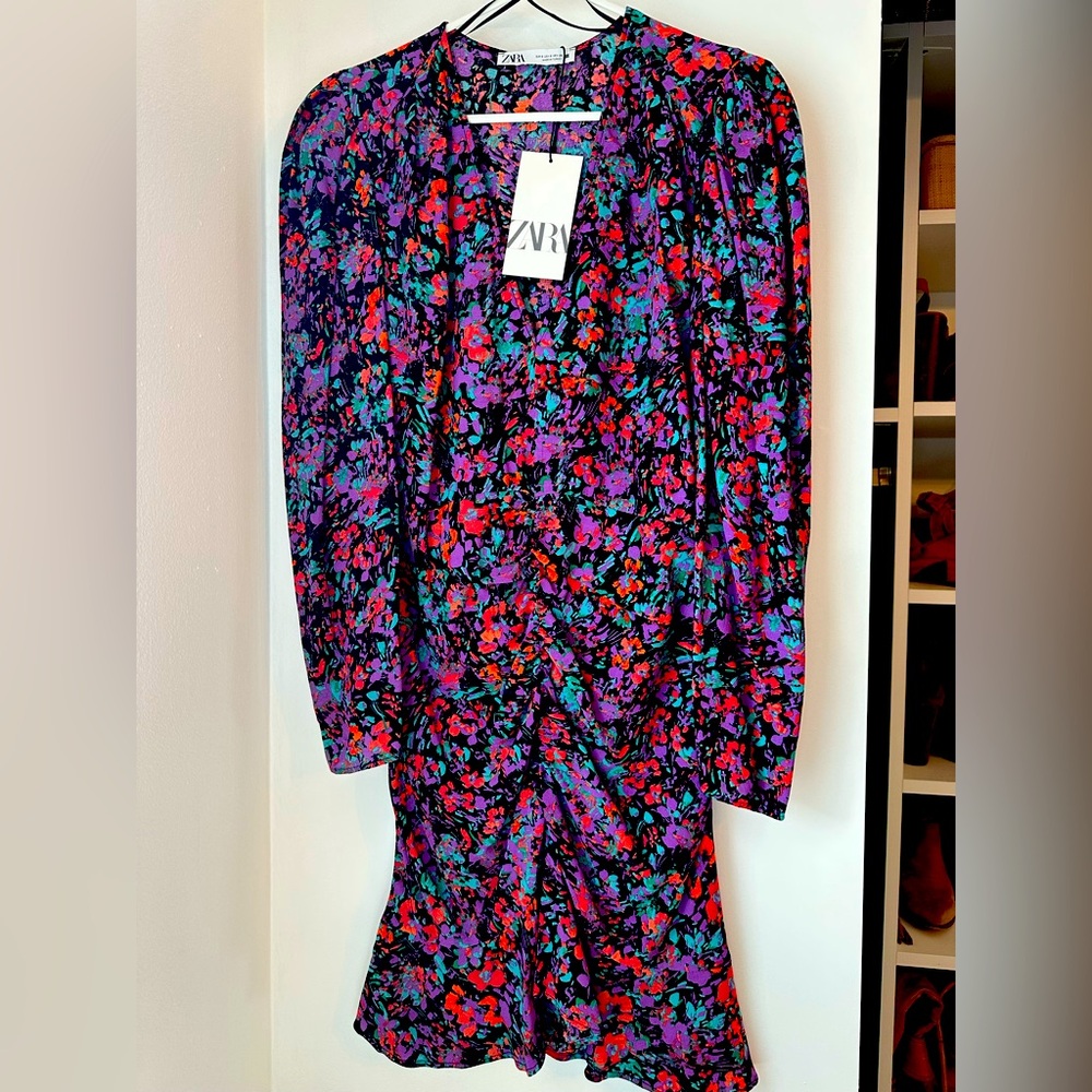 Zara long sleeve mini dress. Perfect for winter events with tall boots.
